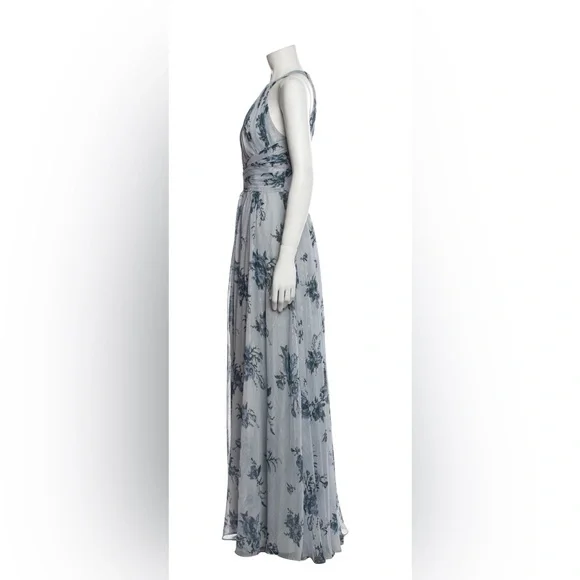 Marchesa Notte • Blue & Silver Floral Maxi Dress with open back • size 6 - Picture 2 of 16
